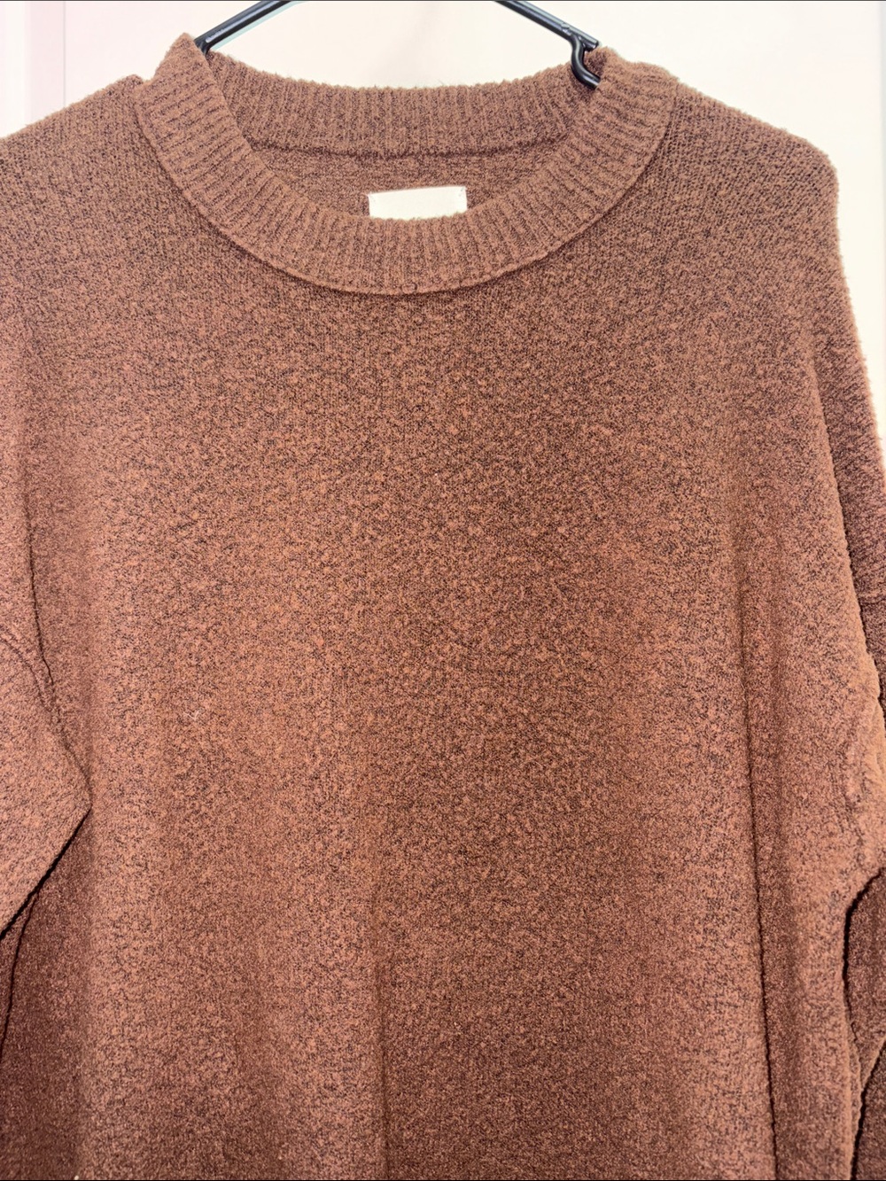 Aerie Brown Bouclé Crewneck Sweater XS Oversized Soft Cozy Drop Shoulder - Picture 3 of 6